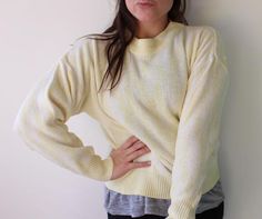 Vintage Pastel YELLOW Boho Slouchy Retro Sweater....bright yellow. urban. folk. free size. hippie. u Yellow Chunky Knit Sweater For Spring, Yellow Casual Sweater, Yellow Soft Knit Sweater For Spring, Yellow Bohemian Sweater For Fall, Bohemian Yellow Sweater For Fall, Trendy Yellow Knitted Sweater, Yellow Knitted Bohemian Sweater, Spring Yellow Chunky Knit Sweater, Trendy Yellow Soft Knit Sweater