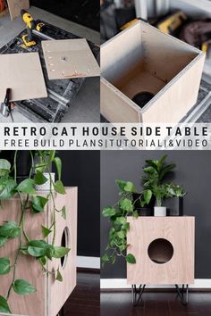 the diy box is made from wood and has plants growing out of it