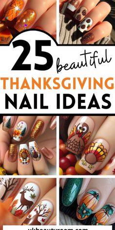 Thanksgiving is a time for gratitude, family, and festive gatherings. Celebrate the season with one of these 25 creative nail designs that reflect the holiday spirit!  Fall, ideas, short, art, colors, inspo, snoopy, designs acrylic, easy, simple. November Nails Fall, Turkey Nails, Fall Thanksgiving Nails, Thanksgiving Nail, November Nails