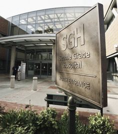 a sign in front of a building that reads sgh seattle grace hospital north entrance