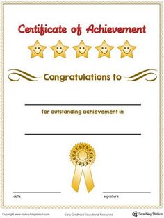 certificate of achievement with five stars and an award ribbon in the middle, on top of a white background