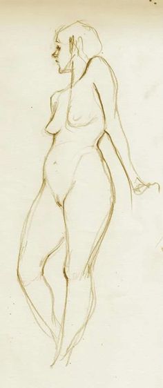 a pencil drawing of a naked woman walking