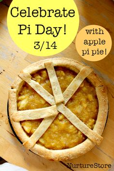 a pie with the words celebrate pi day on it and an apple pie in the middle