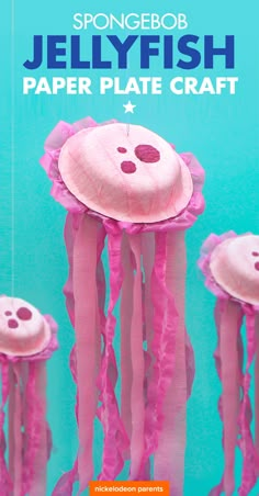 the jellyfish paper plate craft is made with pink tissue pom - poms