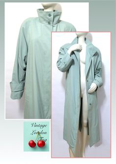 Vintage Towne London Fog Jade Midi Weather Raincoat Pencil Trench M 10 Reg Long Plain Outerwear For Spring, Vintage Long Spring Outerwear, Green Fitted Outerwear For Daywear, Vintage Outerwear For Spring, Vintage Raincoat, London Fog, Vintage Clothing, Vintage Outfits, Jade