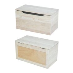 two wooden boxes sitting next to each other