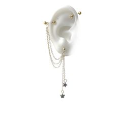 a white ear with chains attached to it's sides and two small stars hanging from the side