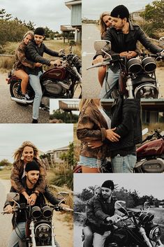 a man and woman riding on the back of a motorcycle