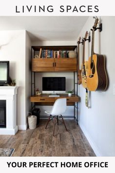 the living room is clean and ready for us to use as a home office or work space