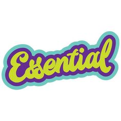 the word essential written in yellow and purple