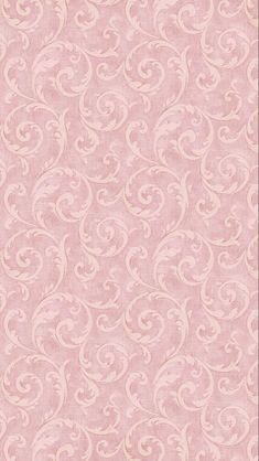 a pink wallpaper with white swirls on the top and bottom half of it