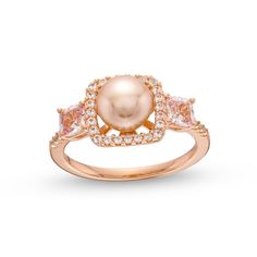 a pink pearl and diamond ring