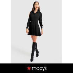 in stock Black Mini Dress For Winter Day Out, Black Fit And Flare Dress For Winter, Winter Black Fit And Flare Dresses, Black Fit And Flare Mini Dress For Fall, Black Winter Day Out Dresses, Black Winter Dresses For Day Out, Black Dress For Day Out In Winter, Black Dresses For Winter Day Out, Boy Meets Girl