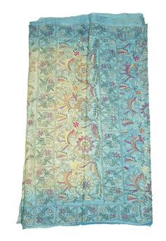 About this item Vintage Indian West Bengal Saree 100% Pure Silk Tie & Dye Sari Kantha What A Beautiful Masterpiece Of A Saree. Base Fabric Is 100% Pure Silk In Blue & White Color Multi Amazing Tie And Dye Work. All Over Saree Adorned With Floral And Paisley Design With Multi Color Thread Work. Traditional Kantha Work Is The Highlight Of The Saree. Kantha : Kantha Is A Hand Embroidery Style Traditionally Practiced By Rural Womenfolk In State Of West Bengal. Kantha Embroidery Is Recognized Traditional Turquoise Embroidered Dupatta, Traditional Turquoise Dupatta With Intricate Embroidery, Blue Bohemian Traditional Wear With Zari Work, Blue Bohemian Dupatta With Chikankari Embroidery, Bohemian Blue Dupatta For Spring, Blue Embroidered Fabric With Intricate Details Unstitched, Embroidered Raw Silk Dupatta For Spring, Festive Blue Embroidered Raw Silk Fabric, Blue Bohemian Traditional Wear With Resham Embroidery