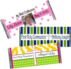 First Holy Communions are so special, and so are our Communion candy bar wrappers.  We can change the wording for Confirmations too! Candy Bar Favors, Communion Party Favors, Holy Communion Party, Communion Favors, 1st Communion, Communion Party, First Holy Communion