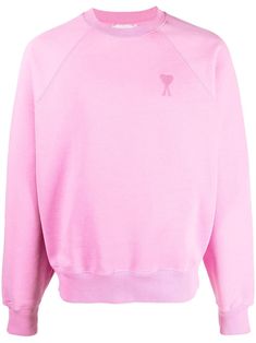 Ami De Coeur monogram sweatshirt from AMI Paris featuring rose pink, stretch organic cotton, jersey knit, ribbed trim, signature Ami de Coeur monogram motif, embroidered logo at the chest, embroidered logo to the rear, crew neck, long raglan sleeves and straight hem. Conscious: This item is made from at least 50% organic materials. Spring Crew Sweatshirt With Logo Detail, Pink Winter Sweatshirt With Logo Detail, Spring Logo Sweatshirt With Long Sleeves, Logo Long Sleeve Sweatshirt For Spring, Long Sleeve Logo Sweatshirt For Spring, Spring Long Sleeve Logo Sweatshirt, Pink Crew Neck Sweatshirt With Ribbed Collar, Pink Ribbed Collar Crew Neck Sweatshirt, Pink Crew Sweatshirt With Embroidered Logo