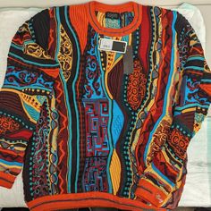 Coogi Multi Colored Vintage 80 Style Sweater. Never Worn Before. Coogie Sweater Outfit, Coogi Sweater Outfit Women, Funky Sweaters Outfit, Clown Sweater, Patterned Sweaters, Thrift Wishlist, Sweaters Outfit, Fashion Collection Inspiration, Coogi Sweater