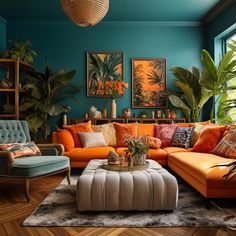 a living room filled with furniture and plants