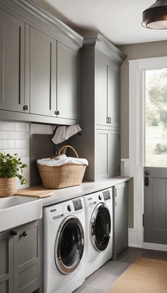 a washer and dryer sitting in a kitchen