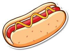 a hot dog with mustard and ketchup on it's bun sticker