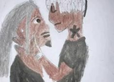 a drawing of an old man and woman looking at each other