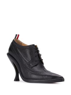 Thom Browne Curved Heel Longwing Brogues - Farfetch Pointed Toe Lace-up Shoes With Brogue Detailing For Work, Evening Wingtip Brogue Oxfords, Evening Wingtip Oxfords With Brogue Detailing, Evening Brogue Wingtip Oxfords, Black Pointed Toe Calf Leather Oxfords, Luxury Brogue Lace-up Shoes For Office, Luxury Lace-up Shoes With Brogue Detailing For Office, Luxury Office Lace-up Shoes With Brogue Detailing, Classic Black Wingtip Heels