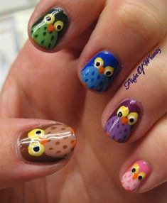 Amazing Animal Nail Art Designs Owl Nail Art, Bird Nail Art, Owl Nails, Animal Nail Art, Animal Nails, Nails For Kids, Cute Nail Art, Nail Art Galleries, Fabulous Nails