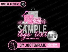 a black and pink flyer for a fashion store with shopping bags on the front,