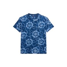 Made with soft cotton jersey this T-shirt nods to the season’s nautical-inspired concept with a rope-and-shipwheel pattern. Blue Nautical Crew Neck T-shirt, Ralph Lauren Summer Casual T-shirt, Ralph Lauren Casual Summer T-shirt, Nautical Blue T-shirt For Summer, Blue Nautical T-shirt For Summer, Blue Ralph Lauren Crew Neck T-shirt, Jersey T Shirt, Nautical, Ralph Lauren