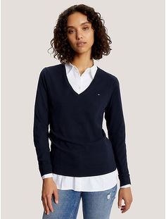 Stripe Boatneck Sweater | Tommy Hilfiger Tommy Hilfiger Sweater Outfit, Tommy Hilfiger Women Outfit, Vneck Sweater Outfit, Vneck Outfit, Navy V Neck Sweater, Tommy Hilfiger Store, Navy Blue Sweater, Tommy Hilfiger Sweater, Boatneck Sweater