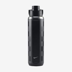 a black nike water bottle on a white background