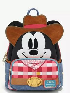 Loungefly Disney Western Mickey Mouse Mini Backpack #ad Mouse Cosplay, Mickey Mouse Bag, How To Pop Ears, Mickey Mouse Backpack, Brown Cowboy Hat, Wilde Westen, Disney Charms, Loungefly Bag