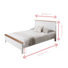 a bed with measurements for the headboard and foot board