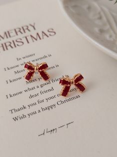 Christmas Bow Earringspure Silver 18K Gold Platedanti-tarnishchristmas Gift Earringgift for Heranniversary Giftbridesmaid Gifts - Etsy Canada Cheap Gold Christmas Earrings, Christmas Jewelry Aesthetic, Christmas Earrings Aesthetic, Christmas Gift Drop Earrings, Gold Earrings For Holiday And New Year, Gold Earrings For New Year Holiday, Red Bow Earrings, Christmas Jewelry Gift With Matching Earrings, Christmas Jewelry Set As Gift With Matching Earrings