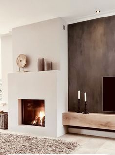 a living room with a fire place and a tv on the wall in front of it