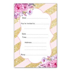 Blush pink gold girl birthday invitations fill in printable Blank Birthday Invitations Templates, Girl Birthday Invitations, Princess Party Invitations, Glitter Birthday Parties, Simple Birthday Party, Baby Birthday Invitations, Glitter Baby Shower, Groom Card, Wishes For Baby Cards