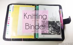 an open book with the words knitting binder on it