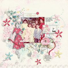 a scrapbook page with an image of two women and three children in the background