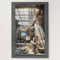 a puzzle with an image of a room full of objects