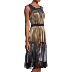 Great Dress For Cocktails, Parties Or Dinners. Elastic Waist For More Adjustable Fit. Metallic Midi Dress For Cocktail, Metallic Midi Cocktail Dress, Chic Silver Midi Dress For Cocktail, Chic Silver Cocktail Midi Dress, Balmain Dress, Haute Hippie, Beaded Bodice, Silk Print Dress, Pleated Midi Dress