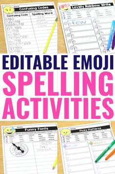 printable spelling activities for kids with the words editable emoji spelling activities