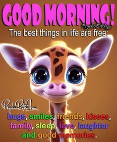 a giraffe with the words good morning on it