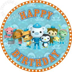 a happy birthday card with many cartoon characters