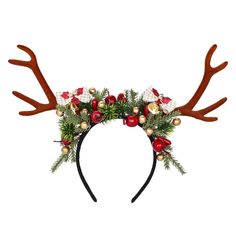 * Christmas Atmosphere: Adorned With Vibrant Flowers, Reindeers, Pines, And Berry Cones, The Forest Antler Headband Resembles Festive Ornaments Found On Christmas, Tt's Perfect For Adding A Touch Of Holiday Spirit To Your Christmas Parties Or Celebrations. * Woodland Design: The Fairy Reindeer Headband Features A Brown Or Red Reindeer Antler Design That Exudes A Charming Woodland Vibe. The Retro Tones, Warm Colors And Natural Elements Make It A Standout Accessory For Renaissance Fairs, Cosplay E Deer Headband, Reindeer Costume, Snowy Woods, Deer Costume, Deer Horns, Gold Reindeer, Antler Headband, Woodland Deer, Party Expert