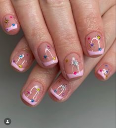 Pink Nails Stars, Short Kawaii Nails, Clown House, Nails Stars, Nail Goals, Pretty Gel Nails, Kawaii Nails, Gem Nails, Dream Nails