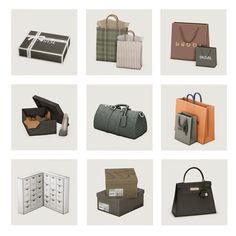 several different types of bags and purses are shown in this image, including one for women's handbags