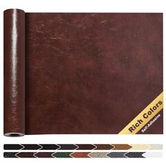 a brown leather book cover with different colors and sizes on the front, side, and back