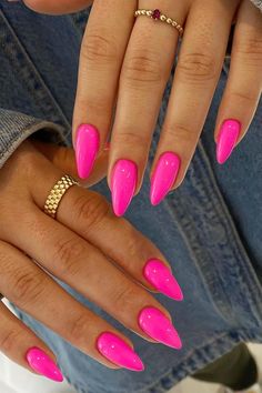 #CommissionsEarned 48 PCS Medium Press on Nails Almond Shape,Hot Pink Color Full Cover Stiletto Fake Nails For Girls,Glue on Acrylic Nails Medium Length,Thin Press on False Nails,Short Almond Nails Set #hotpinknails #barbienails Hot Pink Coffin Shape Nails, Trendy Cute Nails Almond, Hot Pink Stiletto Nails Design, Pink Acyrilics Nails, Almond Hot Pink Nails, Hot Pink Nail Tips, Nails In One Color, Hot Pink Nails Almond, Hot Pink Tip Nails