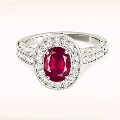 2.07 ct. Genuine Oval Ruby Ring with 0.35 ctw. Diamond Halo And Filigree Diamond Band-in 14K/18K White, Yellow, Rose Gold and Platinum - Christmas Jewelry Gift -VIRABYANI Oval Ruby Ring, Natural Ruby Ring, Diamond Tennis Necklace, Marquise Cut Diamond, Red Diamond, Modern Necklaces, Multi Stone Ring, Diamond Band, Halo Ring