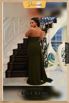 Summer Strapless High Split Maxi Evening Dress Strapless Bodycon Dress For Banquet, Green Strapless Maxi Dress For Banquet, Strapless Green Maxi Dress For Banquet, Maxi Evening Dress, Maxi Dress Evening, Bodycon Fashion, Color Pick, 1 Million, Evening Dress